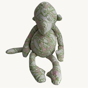 Lilly Pulitzer Johnny B Monkey Plush Pink Green Lilly Pad Hidden Frogs Pattern